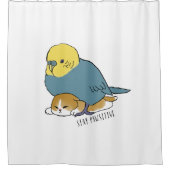 Blijf passief - Vogel Zittend op Kat|Kleurenbalken Douchegordijn (Voorkant)