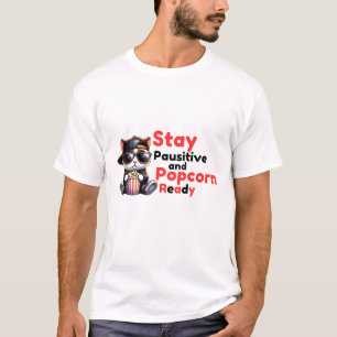Blijf Pausitive en Popcorn Ready -Schattigee Carto T-shirt