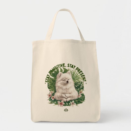 Blijf Pawsitief Mediterende Hond Tote Bag (Voorkant)