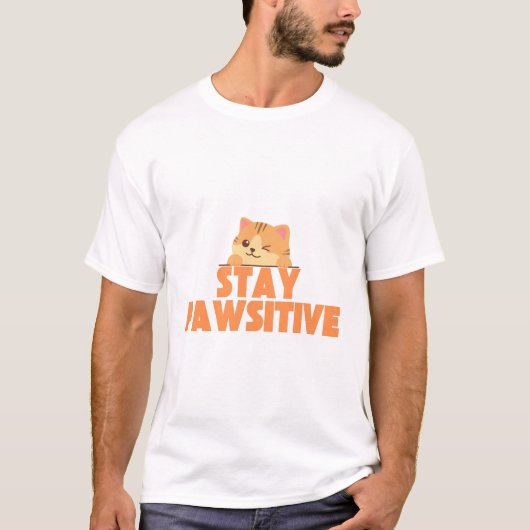 Blijf Pawsitief Schattig Knipogend Kat Pun Design T-shirt (Voorkant)