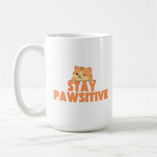 Blijf Pawsitief Schattig Knipogend Kat Pun Ontwerp Koffiemok