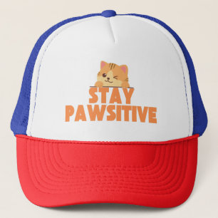 Blijf Pawsitief Schattig Knipogend Kat Pun Ontwerp Trucker Pet