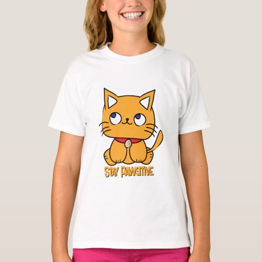 Blijf Pawsitive Funny Cat Cartoon voor kinderen T-shirt (Voorkant)