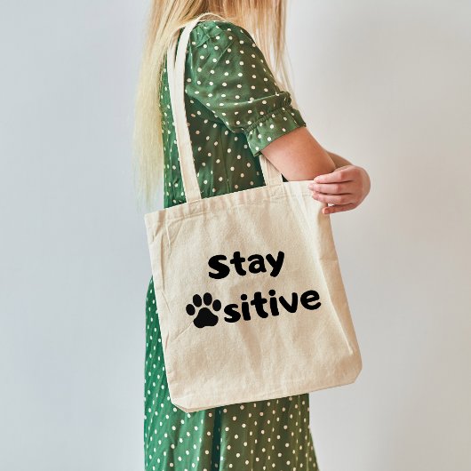 Blijf Pawsitive Quote met Cat Paw Design Canvas ta Tote Bag