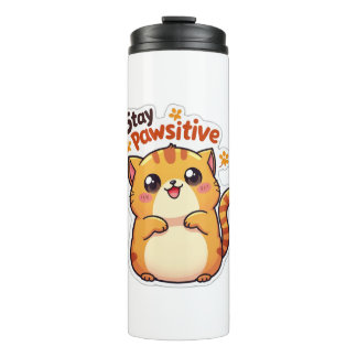 Blijf Pawsitive - Schattigee Kawaii Cat Waterfles Thermosbeker