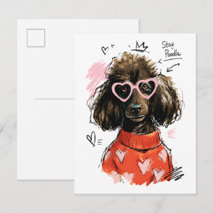 Blijf Poodle Hond met Hart Zonnebril & Cozy Zweet Briefkaart