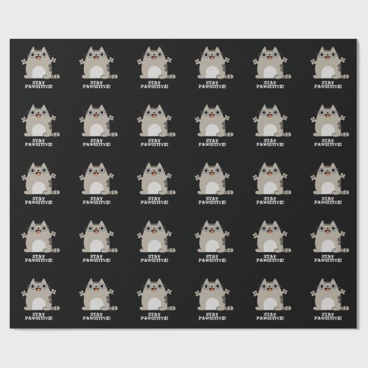 Blijf poositief Funny Cat Pun Dark BG Cadeaupapier (Vlak)