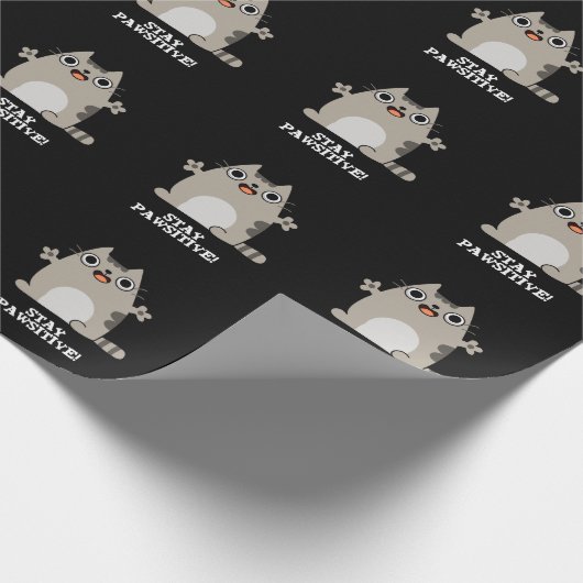 Blijf poositief Funny Cat Pun Dark BG Cadeaupapier (Hoek)
