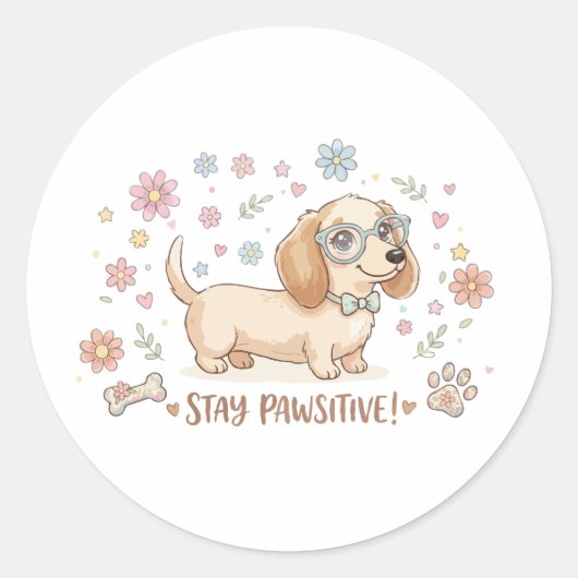 Blijf Positief Cute Dachshond Ronde Sticker (Voorkant)