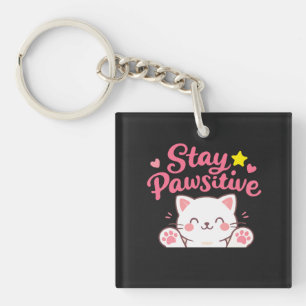 Blijf Positief – Cute Kat Motiverende Citaat Ontwe Sleutelhanger