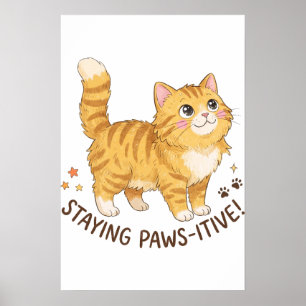 Blijf Positief Cute Oranje Tabby Poesje Poster