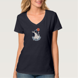 Blijf Positief Dames V-Hals Tuxedo Kat Verjaardag  T-shirt