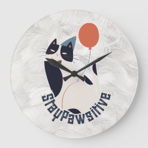 Blijf Positief Elegante Tuxedo Kat Whimsisch Acr Grote Klok