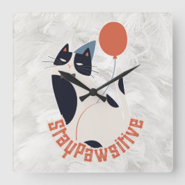 Blijf Positief | Elegante Tuxedo Kat Whimsisch Acr Vierkante Klok
