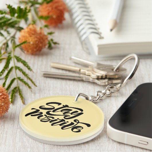 Blijf positief geel sleutelhanger (Voorkant Rechts)