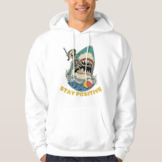 Blijf Positief - Grappige Skelet Haaienaanval Hoodie (Voorkant)