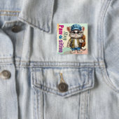 Blijf Positief Kat met Rugzak Vierkante Button 5,1 Cm (In situ)