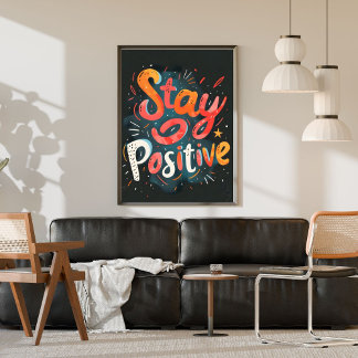 Blijf Positief Kleurrijke Handlettering Inspireren Poster