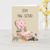 Blijf Positief Leuk Kat Denkt Aan Jou Kaart (Gele Bloem)