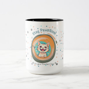 Blijf Positief Minimalistisch / Kat / Aanmoediging Tweekleurige Koffiemok