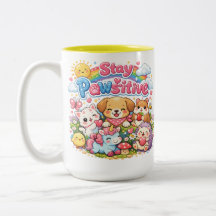 Blijf Positief Moppige Kawaii Dieren Regenboog