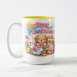 Blijf Positief Moppige Kawaii Dieren Regenboog Tweekleurige Koffiemok