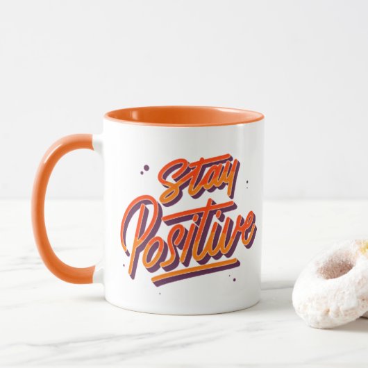 Blijf positief - Retrotypografie Mok (Met donut)