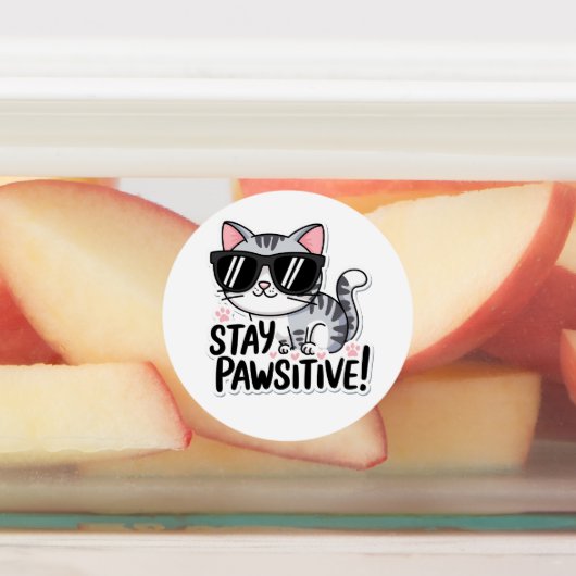 Blijf positief! Schattigee Cat Sticker – Fun en En (Aangebracht)