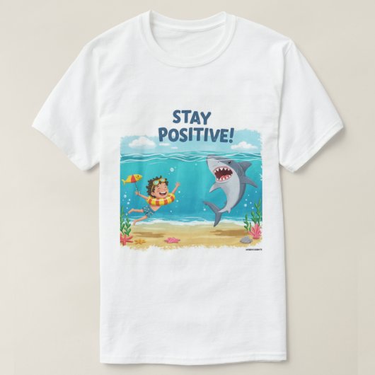 Blijf positief - Shark Adventure bij Zee T-shirt (Design voorkant)