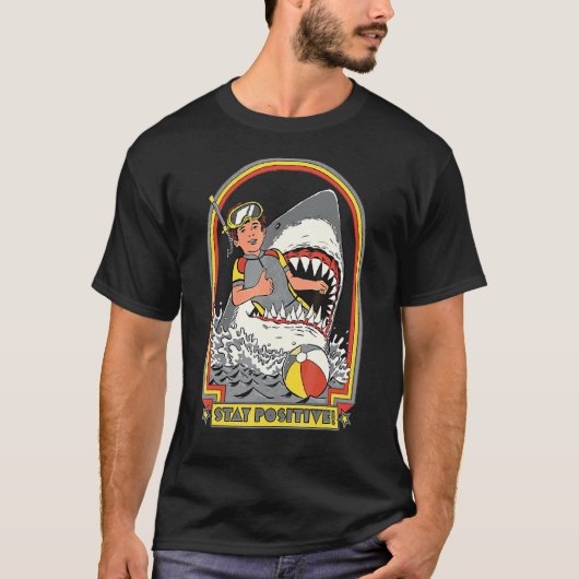 Blijf positief Shark Attack Retro Comedy T-shirt (Voorkant)