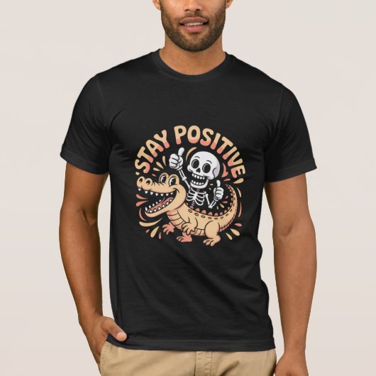Blijf Positief Skelet en Krokodil T-shirt (Voorkant)