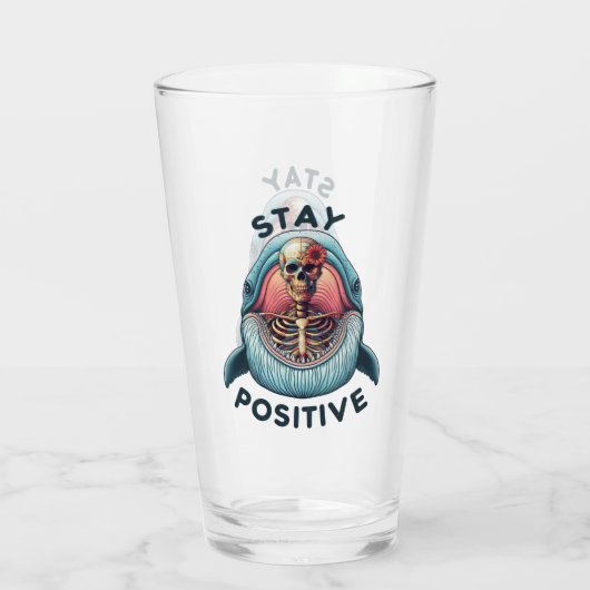 Blijf positief - Skelet en Whale Glas (Achterkant)
