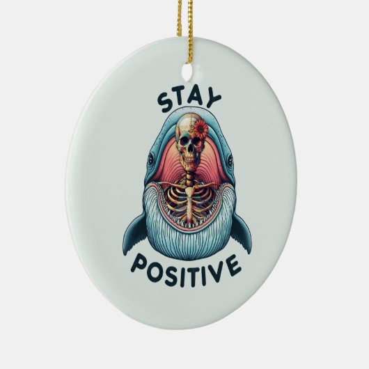 Blijf positief - Skelet en Whale Keramisch Ornament (Rechts)