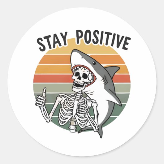 Blijf Positief Skelet Haai Zonsondergang Ronde Sticker (Voorkant)