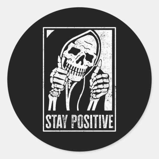 Blijf positief skelet wees positief schedel Hallow Ronde Sticker (Voorkant)