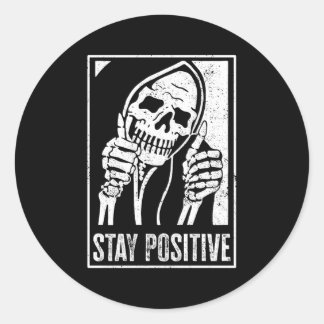 Blijf positief skelet wees positief schedel Hallow Ronde Sticker