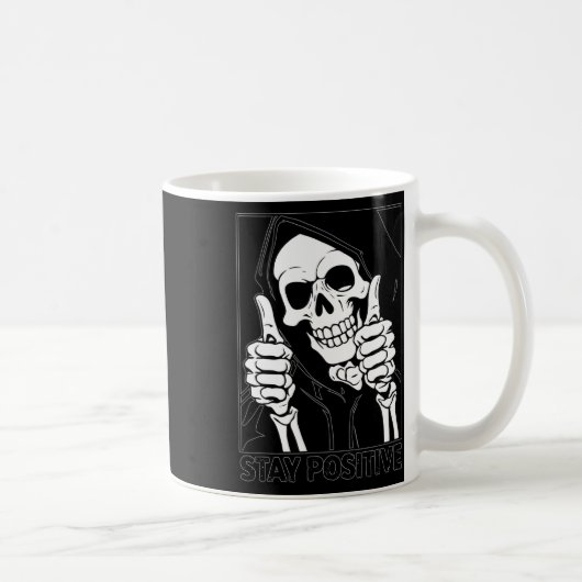 Blijf positief Skeleton Grim Reaper Halloween Koffiemok (Rechts)