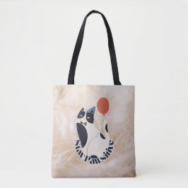 Blijf Positief Tuxedo Kat Verjaardagsfeestje Mediu Tote Bag