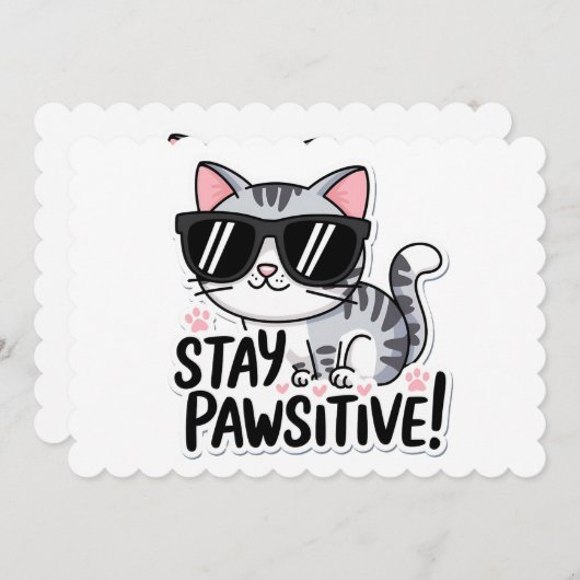 Blijf Positief! Uitnodiging met een grappige kat a (Voorkant / Achterkant)