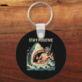 Blijf Positieve Haai Grappig Sleutelhanger (Voorkant)