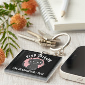 Blijf praten, ik stel je vast, grappige psychologi sleutelhanger (Voorkant Rechts)