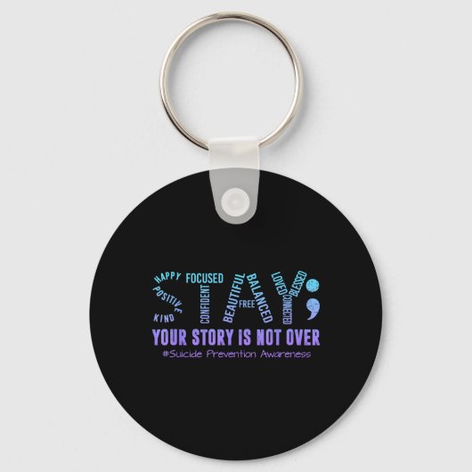 Blijf Preventie Maand Teal Paarse Lint Sleutelhanger (Voorkant)