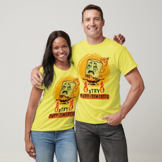"Blijf Puff-optimistisch" Geroosterde Marshmallow T-shirt (Unisex)