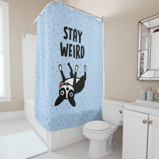 Blijf raar grappige Boston Terrier Dog Douchegordijn (In situ)