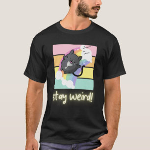 Blijf Raar Ondersteboven Tuxedo Kat en Regenboog T-shirt