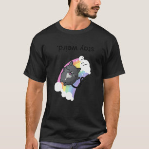 Blijf Raar Ondersteboven Tuxedo Kat en Regenboog T-shirt
