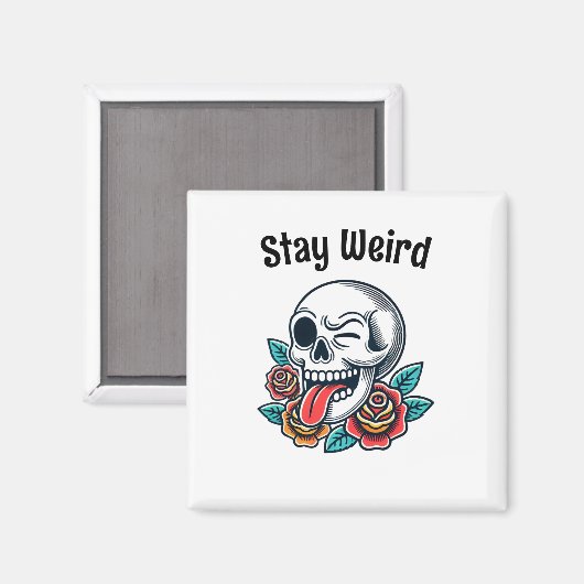 Blijf raar retro schedel magneet (Voorkant / Achterkant)