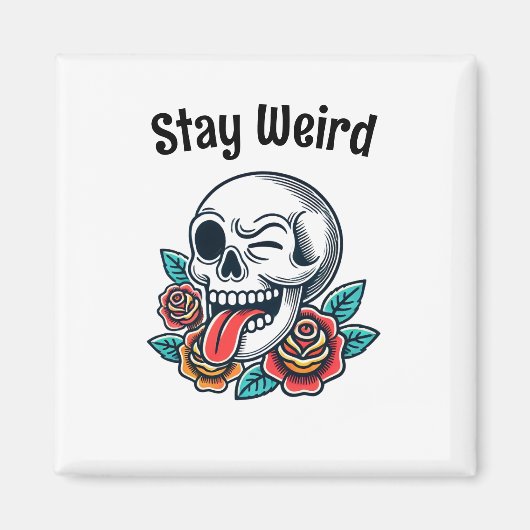 Blijf raar retro schedel magneet (Voorkant)