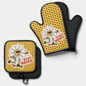 Blijf raar skateboarden Daisy Ovenwant & Pannenlap Set (Voorkant / Achterkant)