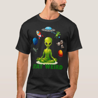 Blijf raar zen groene alien en yoga pose t-shirt